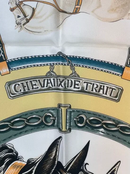 Hermes Scarf Silk Carre 90 Chevaux de Trait Yellow - Picture 7 of 9